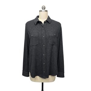 Faherty Legend Shirt Charcoal Heather Grey Knit Button Down Long Sleeve Large